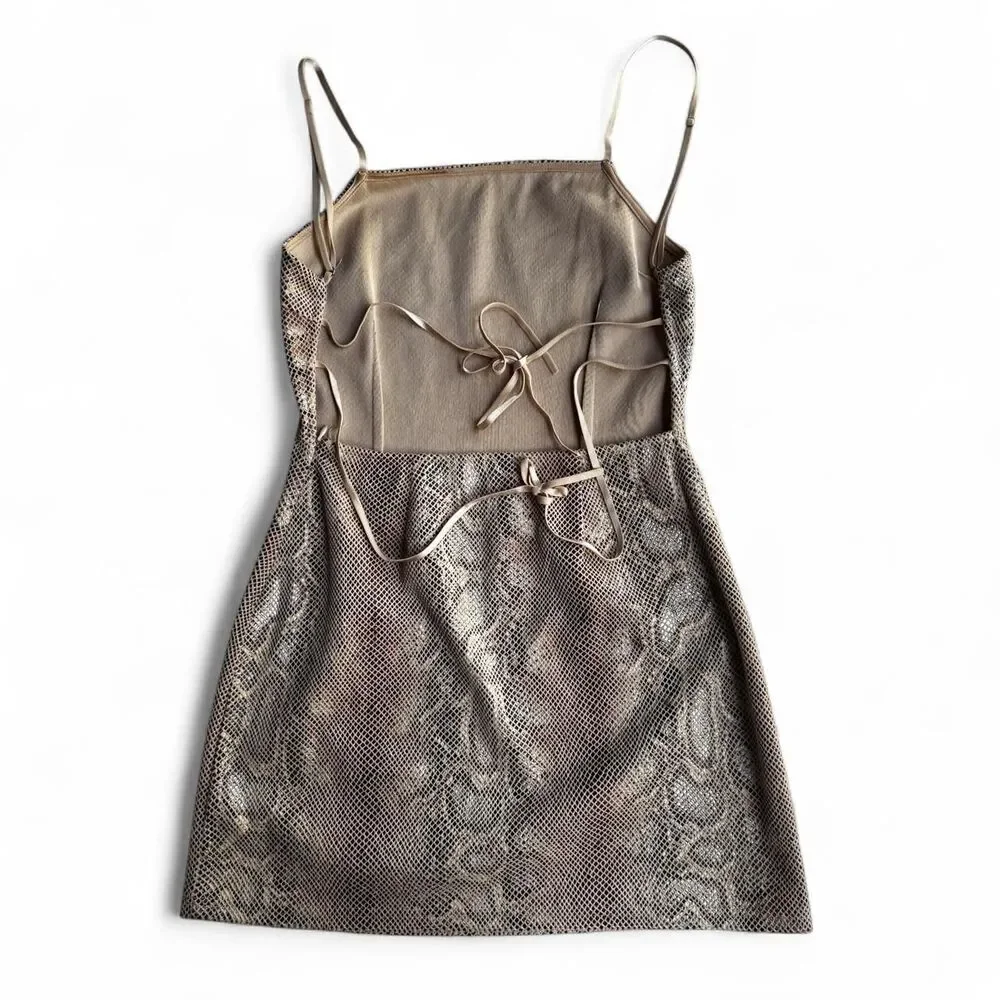 Urban Outfitters Metallic Beige Snakeskin Pattern Tie Back Mini Dress S